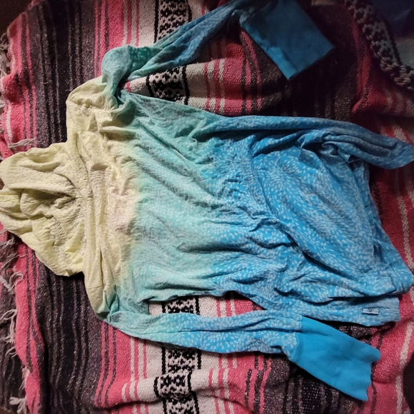 Prana Blue, green, yellow Ombre Burnout Hoodie Lightweight Longsleeve W's Medium - Picture 8 of 11